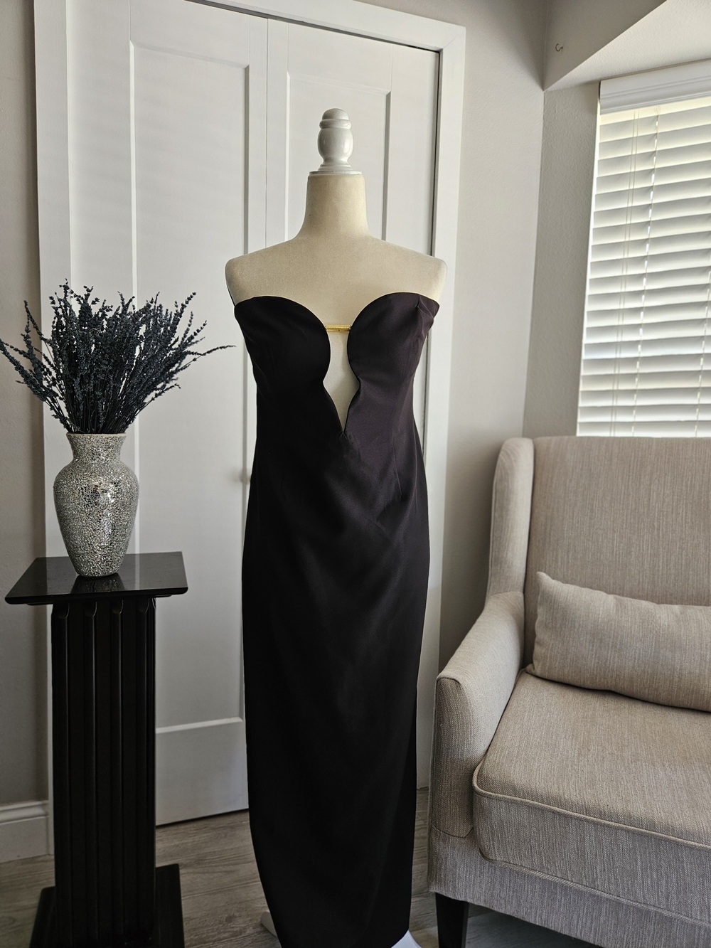 Bardot Strapless Black Maxi Dress Gold Bar Cutout NWT Formal Evening Gown 12 XXL